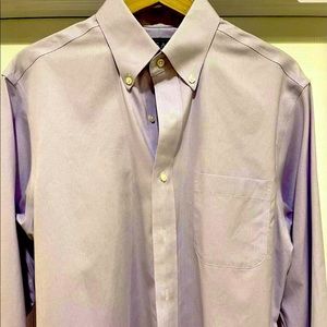 purple button up shirt.